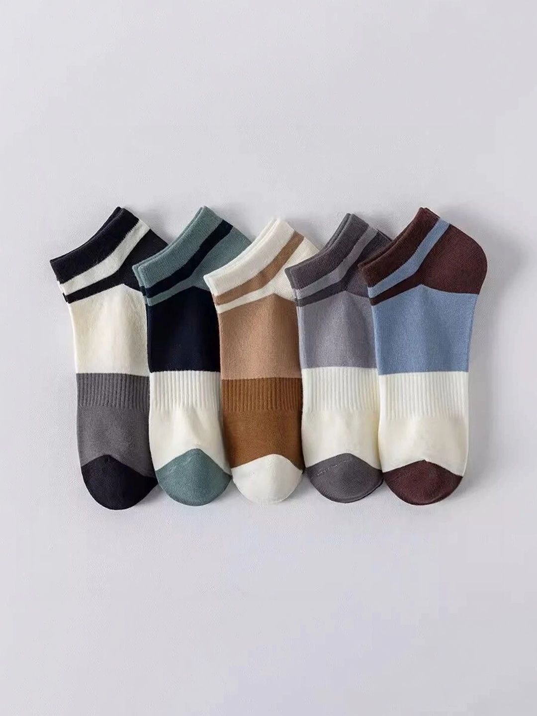 MERCEHIVE Men Pack of 5 Cotton Colourblocked Ankle Length Socks-picture-51