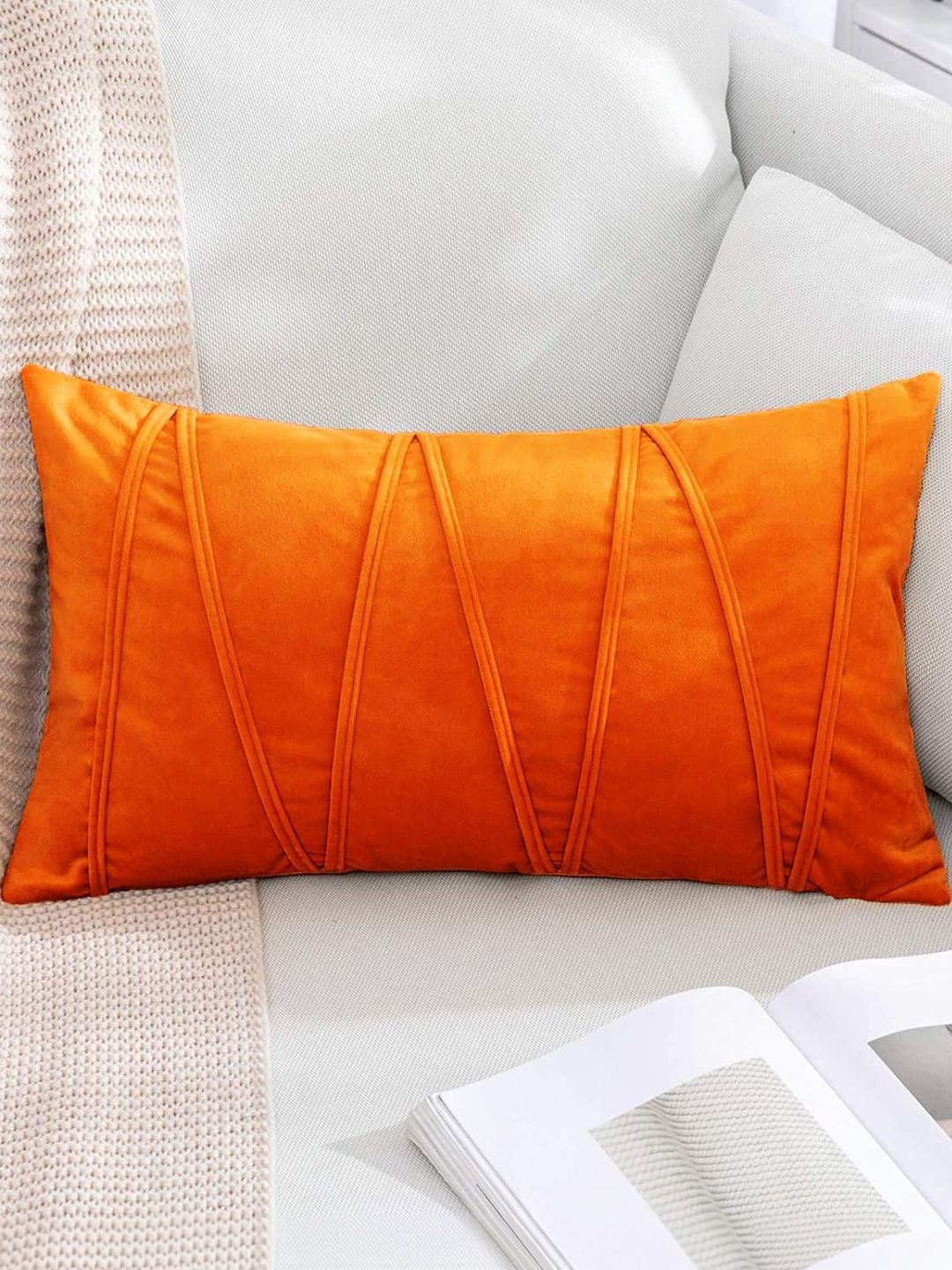 Khooti Orange Set of 2 Abstract Velvet Rectangle Cushion Covers-picture-25