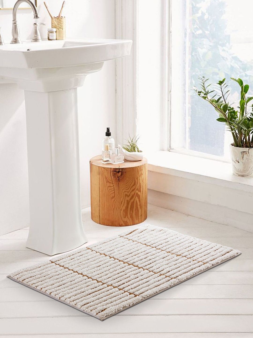 OBSESSIONS Beige & White Anti-Skid 1960 GSM Bath Rugs-picture-33