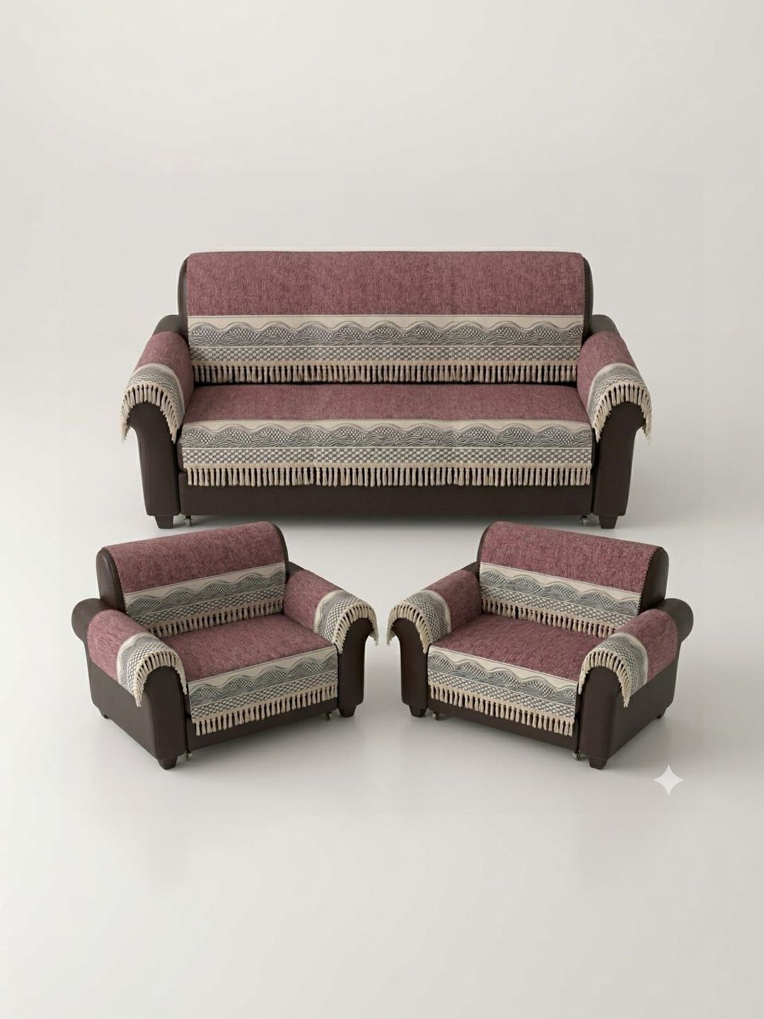 RAINBOW FURNISHINGS Pink & Maroon Printed Cotton Blend Sofa Cover With Arms-image-34