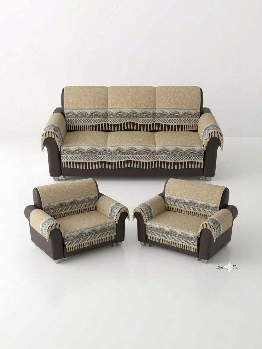 RAINBOW FURNISHINGS Beige & Beige Printed Cotton Blend Sofa Cover With Arms-picture-12