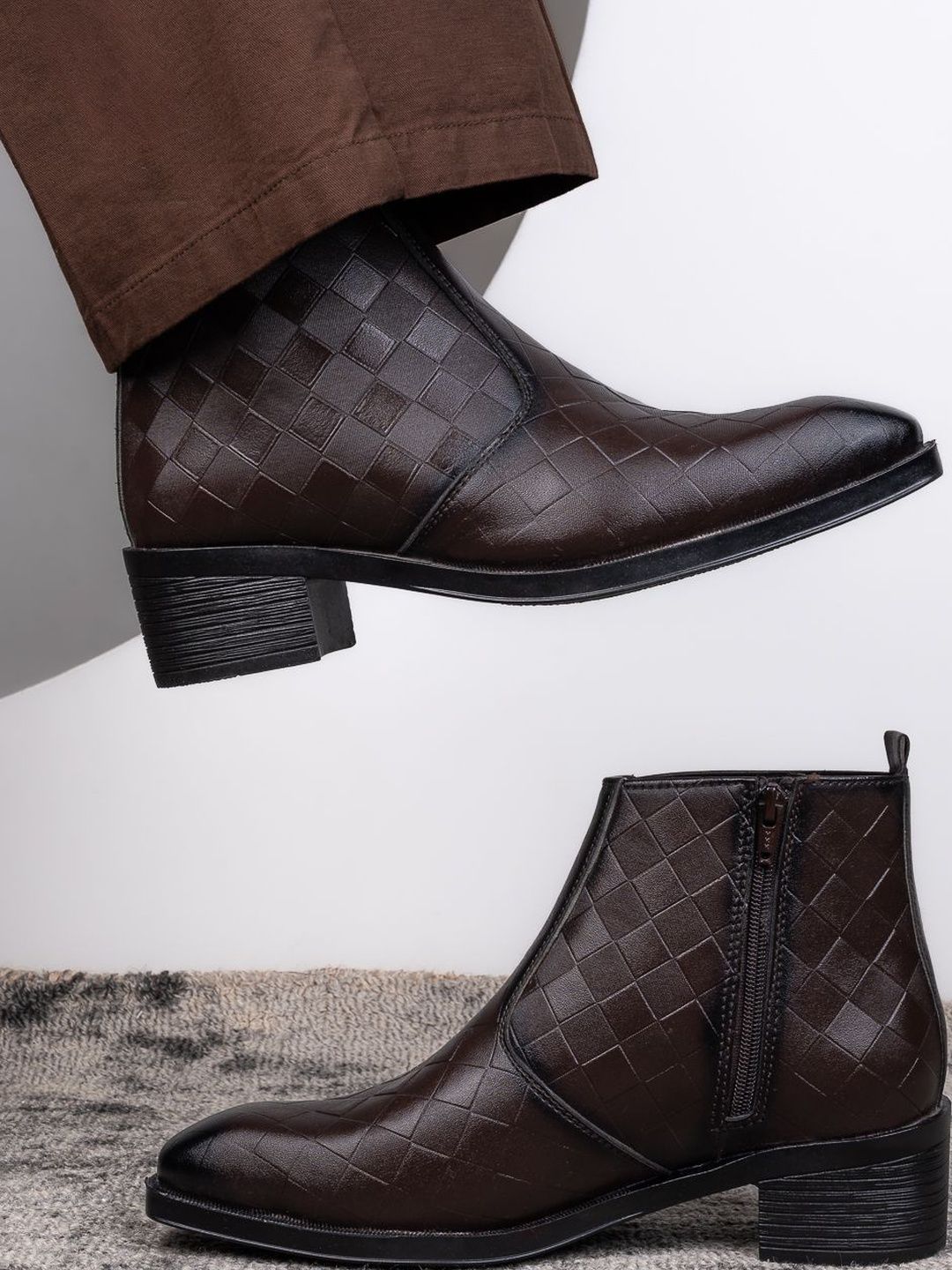 HERE&NOW Men Textured Square Toe Zip Boots-picture-53
