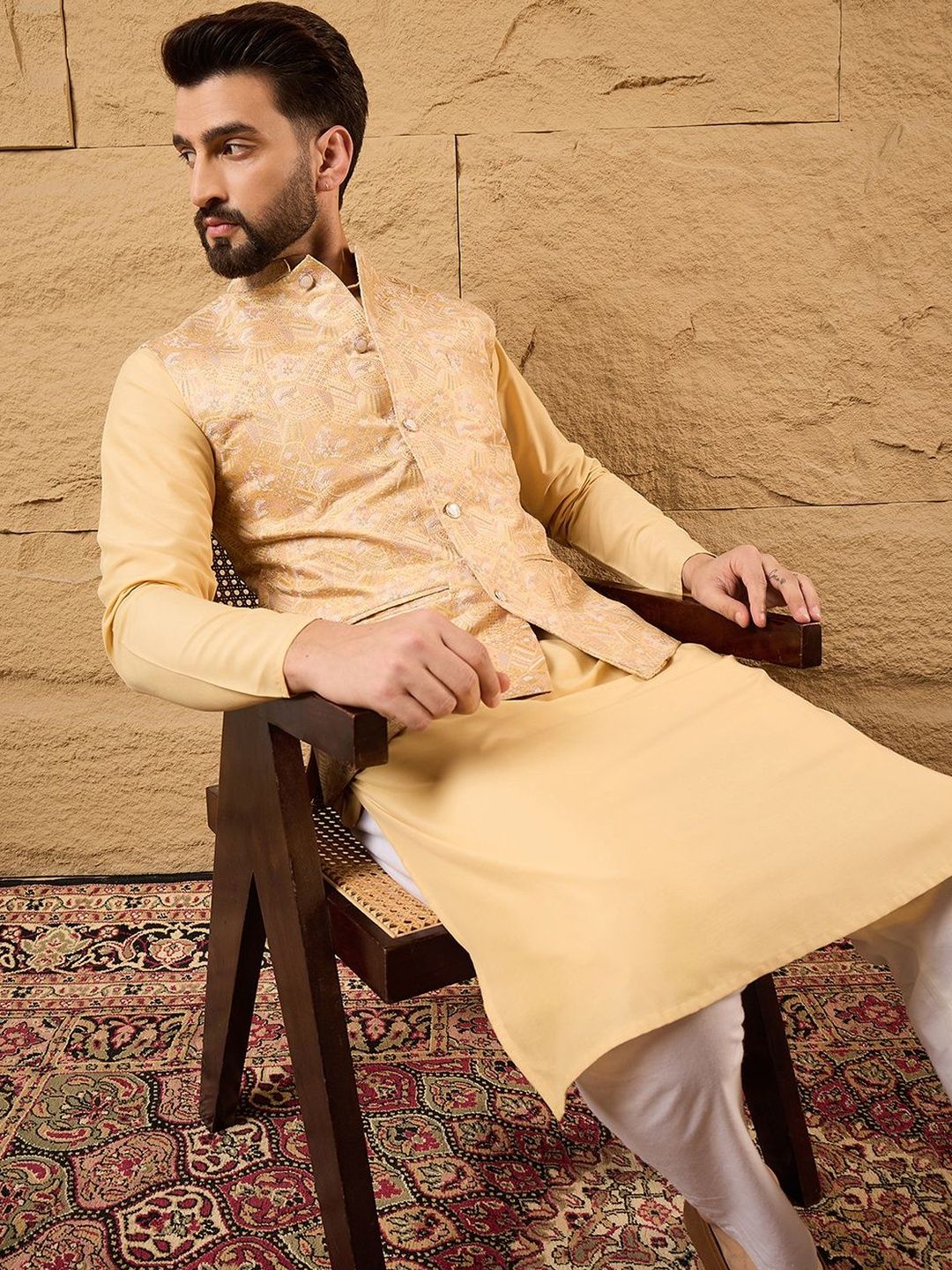 Ethnic Bay Woven Design Woven Nehru Jackets-image-35