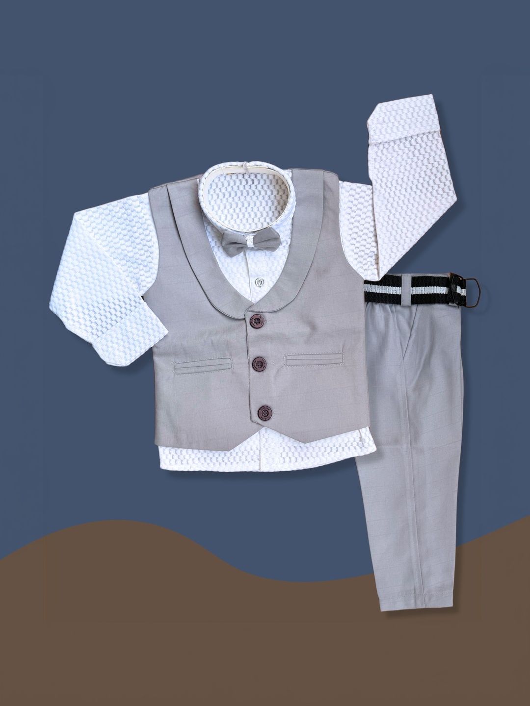 Qutie Ninja Boys Shawl Collar 5 Piece Waistcoat & Trousers Suits-picture-41