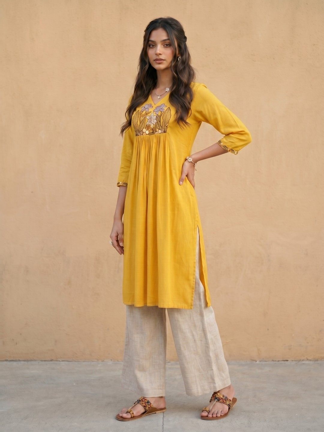 fusion by glitchez Gathers Floral Embroidered Kurta-picture-28