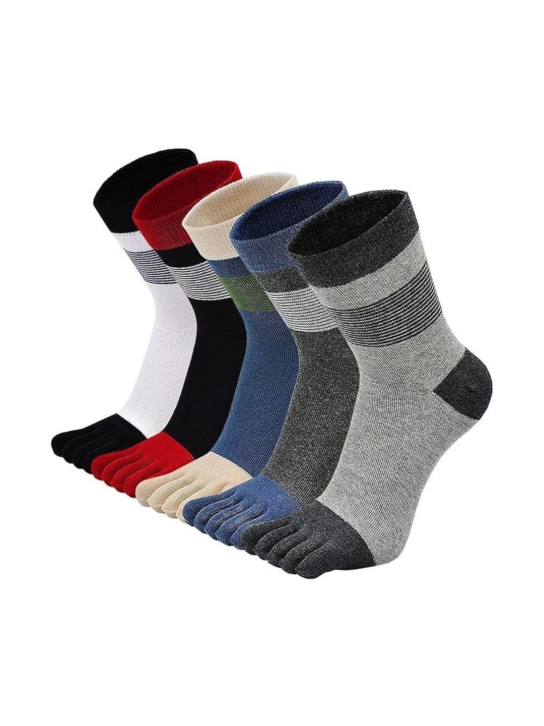 LORITTA Men Pack of 5 Cotton Striped Calf Length Socks-picture-48