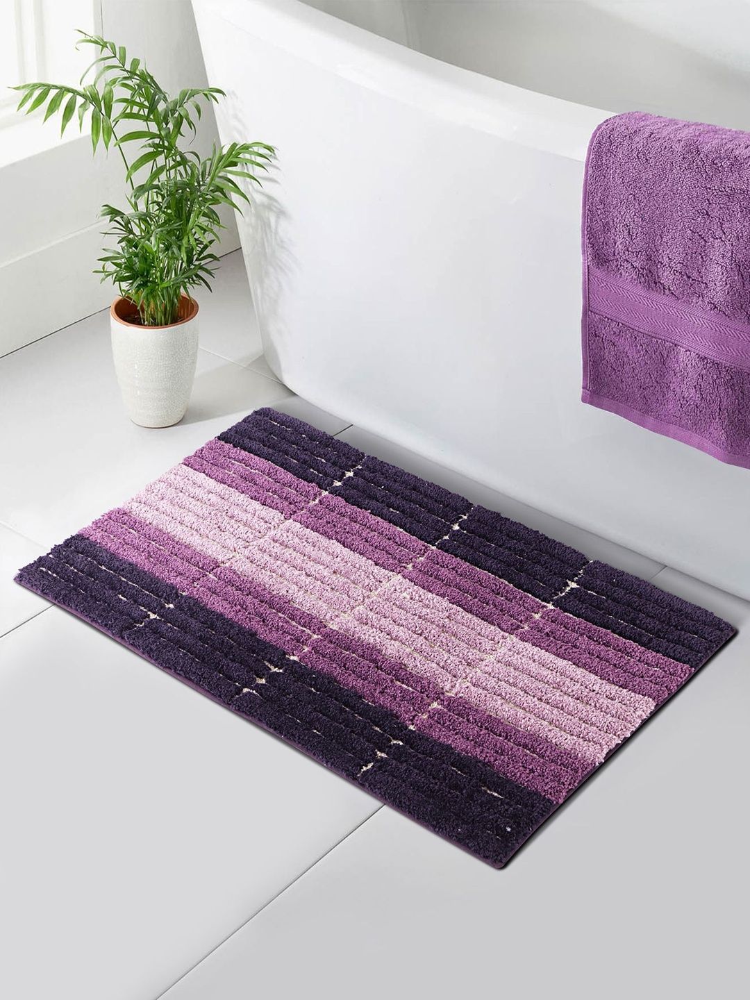 OBSESSIONS Purple & Pink Striped Anti-Skid 1960 GSM Bath Rugs-image-48