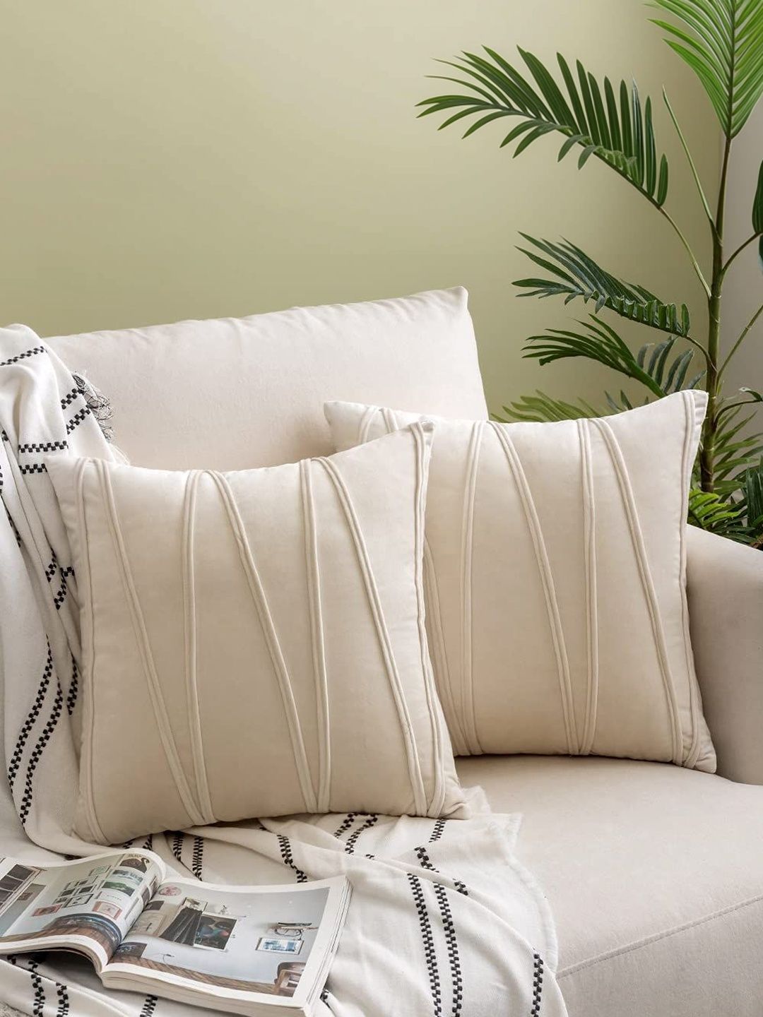 Khooti Cream-Coloured Set of 2 Velvet Square Cushion Covers-picture-42