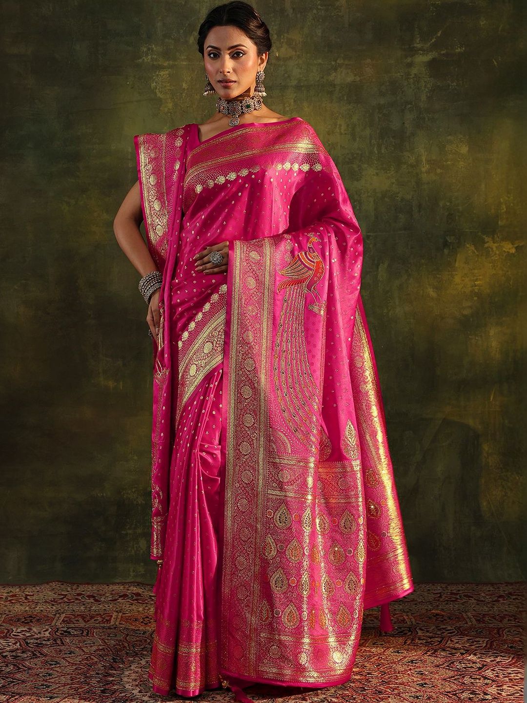 Libas Pink ethnic motif embellished saree with embelished border & blouse piece & Dupatta-picture-21
