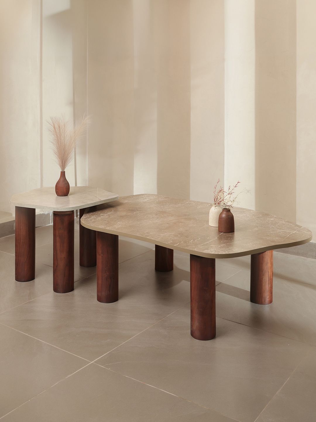 THEGASBH 2Pcs Grey & Brown Printed Coffee Tables-image-19