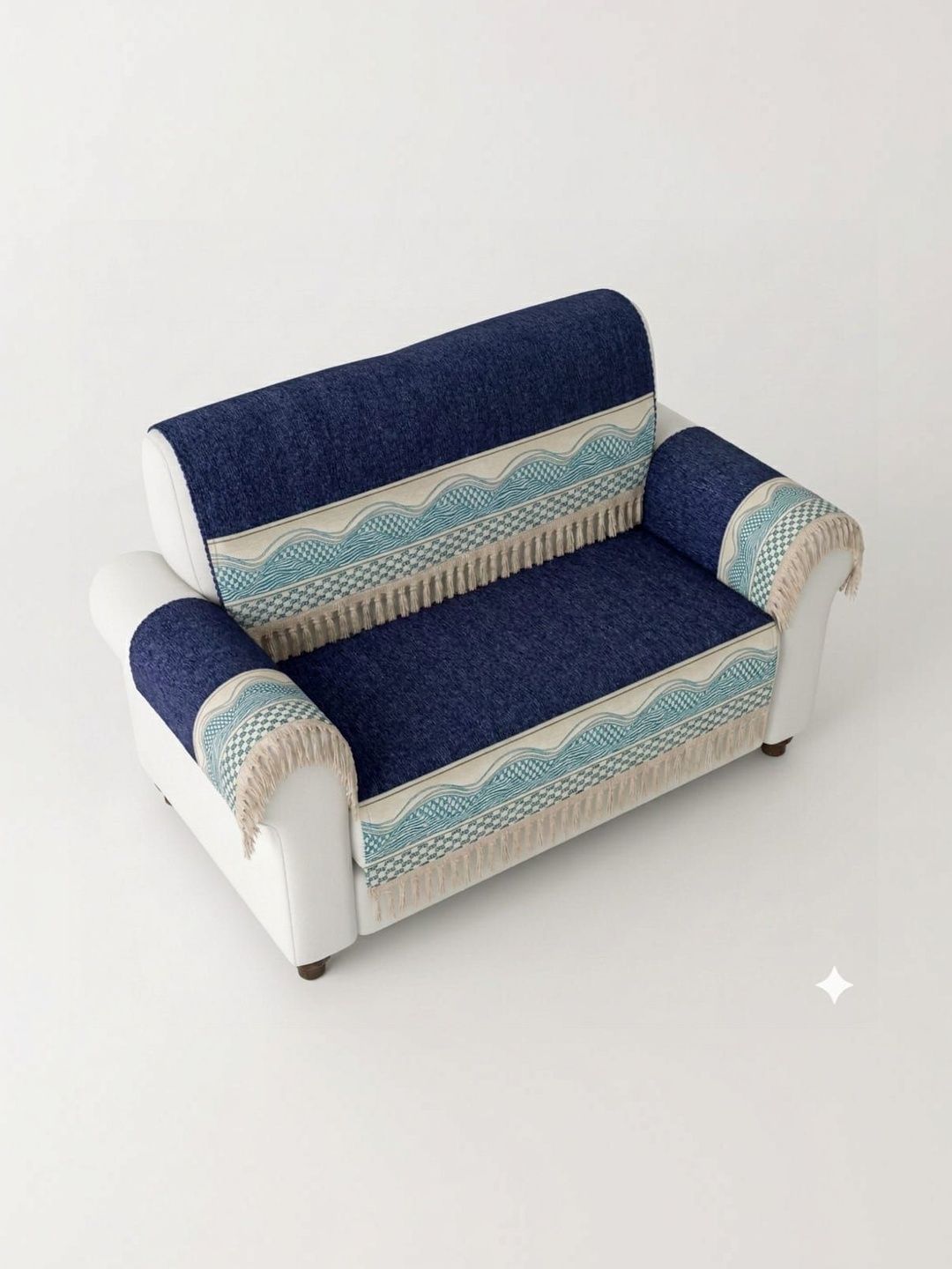 RAINBOW FURNISHINGS Blue & Navy Blue Printed Cotton Blend Sofa Cover With Arms-image-32