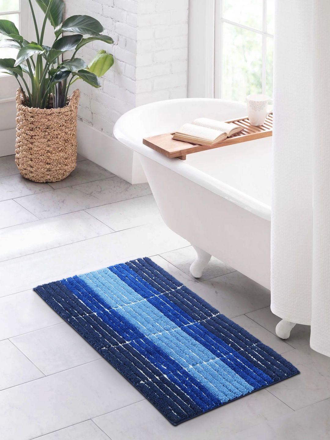 OBSESSIONS Blue & White Striped Anti-Skid 1960 GSM Bath Rugs-picture-35