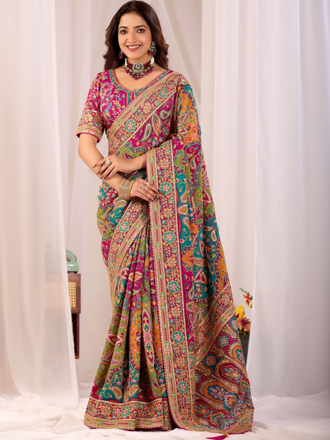 SP SAREES Paisley Embroidered Heavy Work Kanjeevaram Saree-picture-13