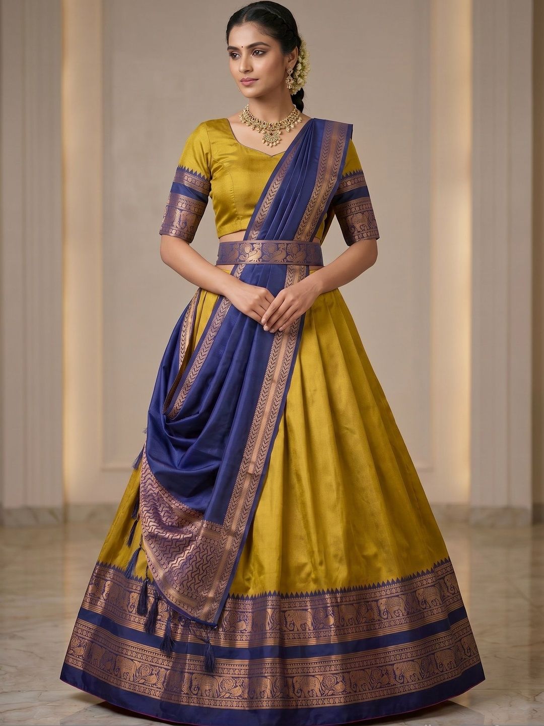 SHAVIDR ENTERPRISE Embroidered Block Print Semi-Stitched Lehenga & Blouse With Dupatta-image-17