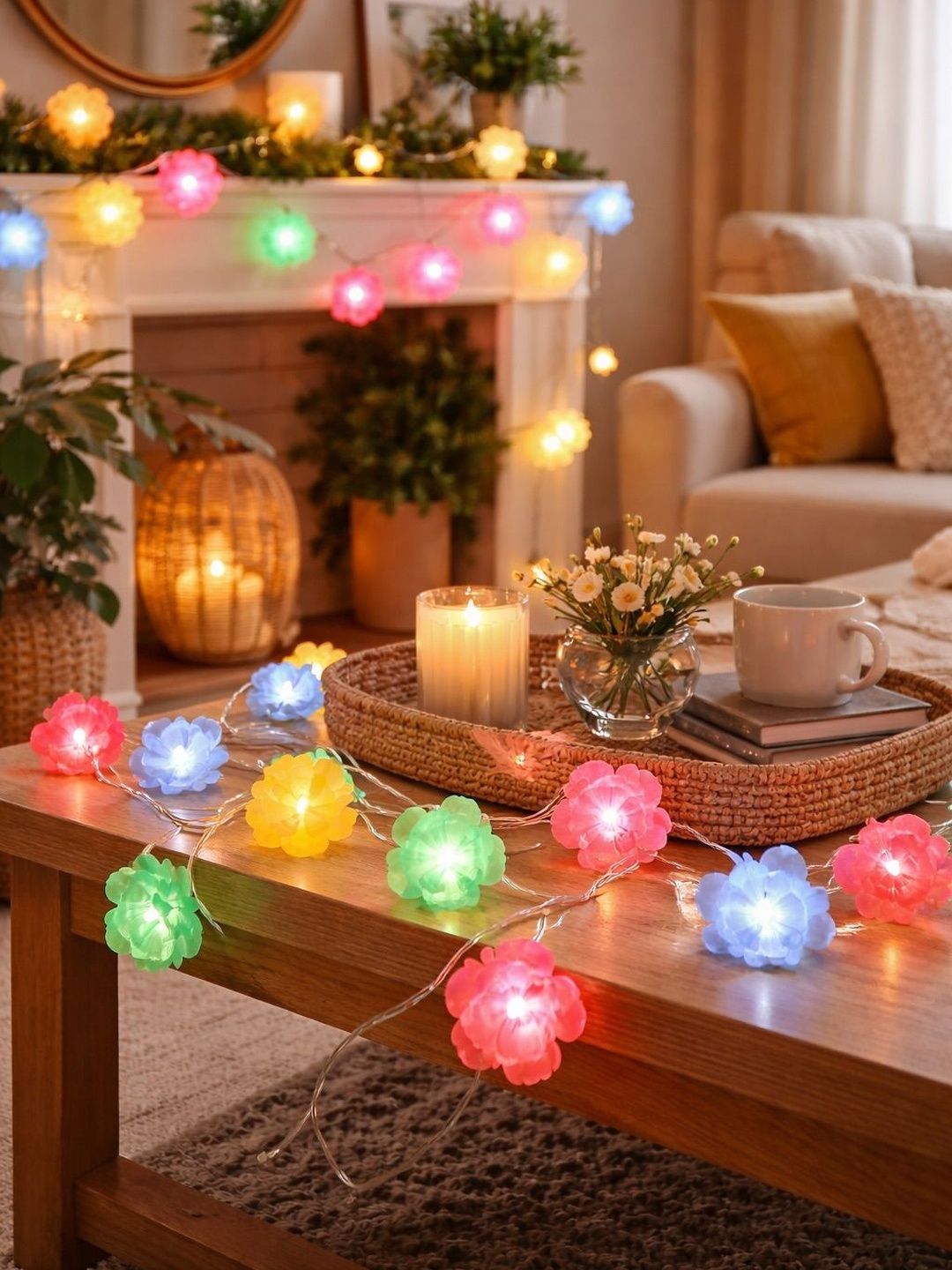 Glimmer Lightings Pink & Yellow Flower Shape String Lights-picture-37