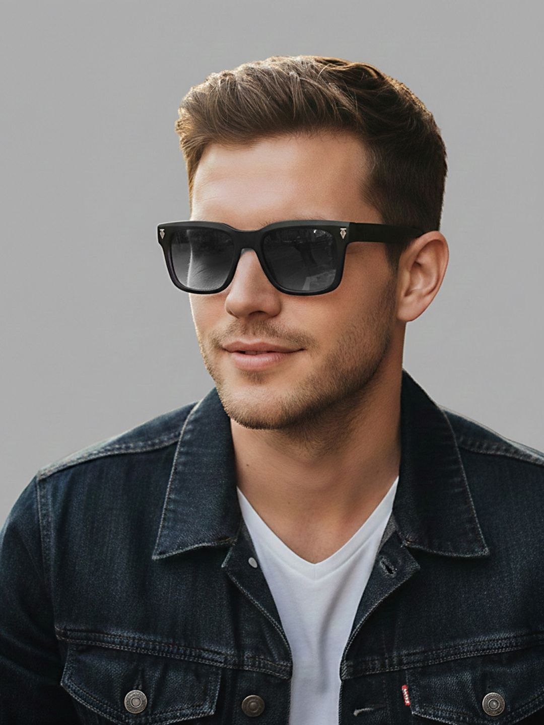 SZN Unisex Grey Lens & Black Rectangle Sunglasses with-image-16