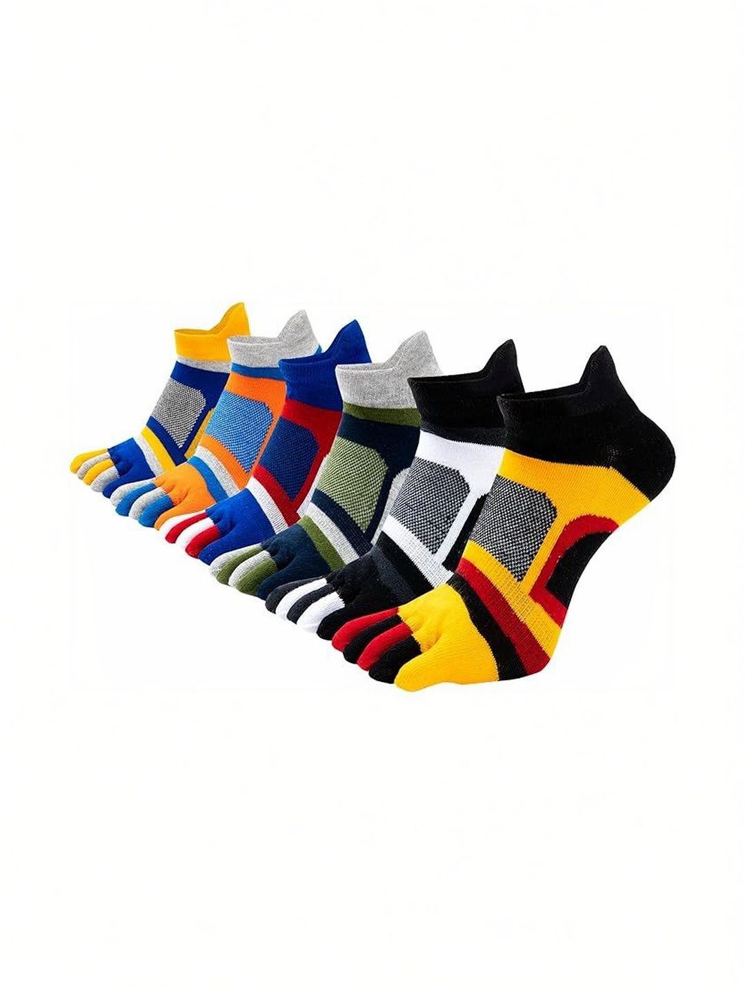 LORITTA Men Pack of 6 Cotton Colourblocked Ankle Length Socks-picture-32