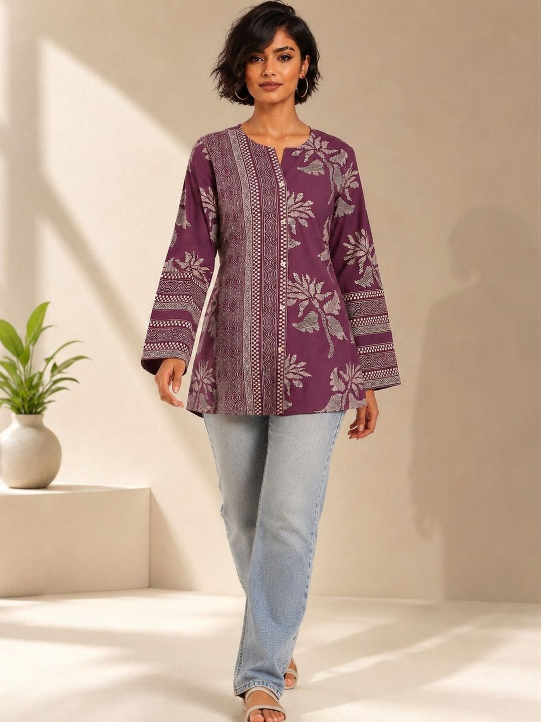GULMEHAK Floral Print Ethnic Cotton Top-picture-41