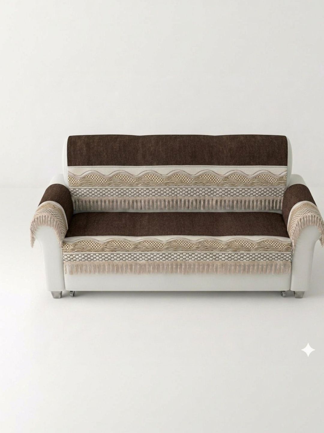 RAINBOW FURNISHINGS Brown & Brown Printed Cotton Blend Sofa Cover With Arms-image-23