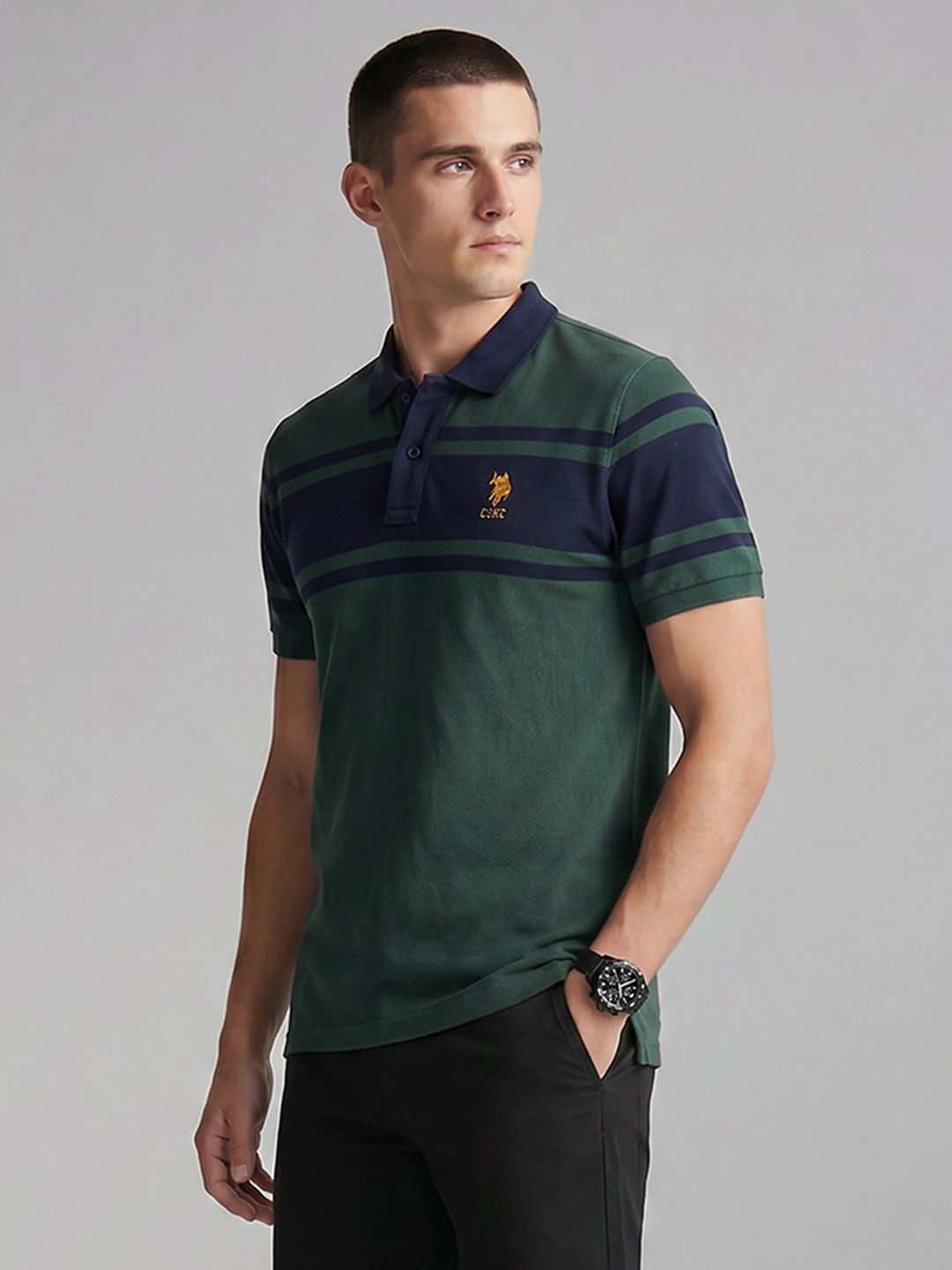 Striped Slim Fit Polo T Shirts for Men - 100% Cotton, Half Sleeves Mens Tshirt