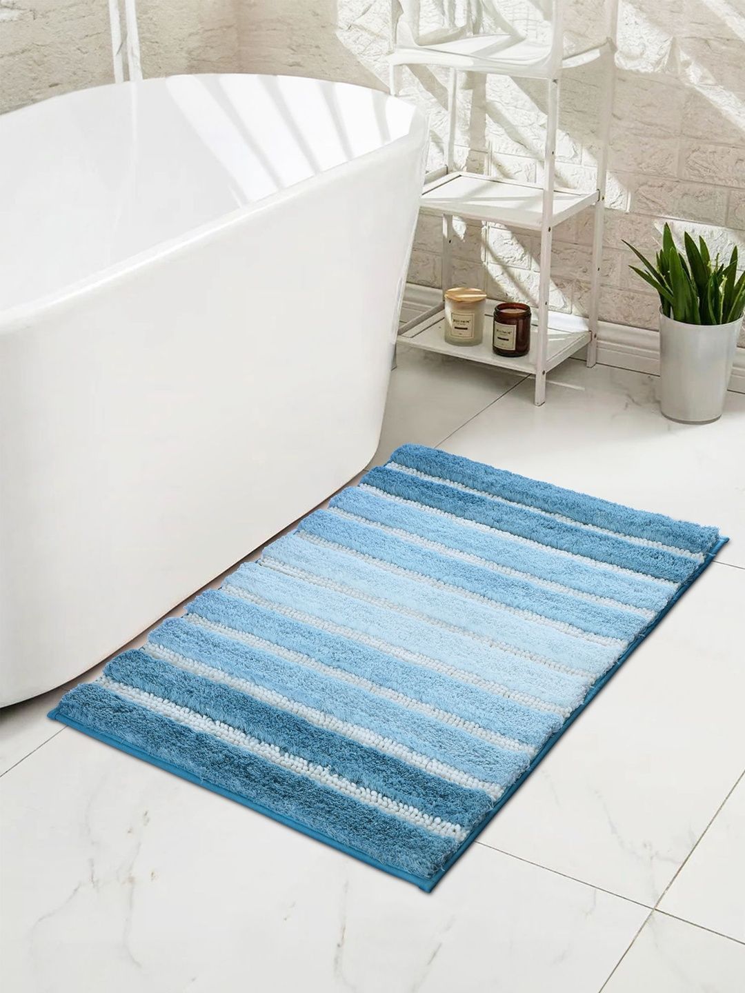 OBSESSIONS Blue & White Striped Anti-Skid 1960 GSM Bath Rugs-image-20