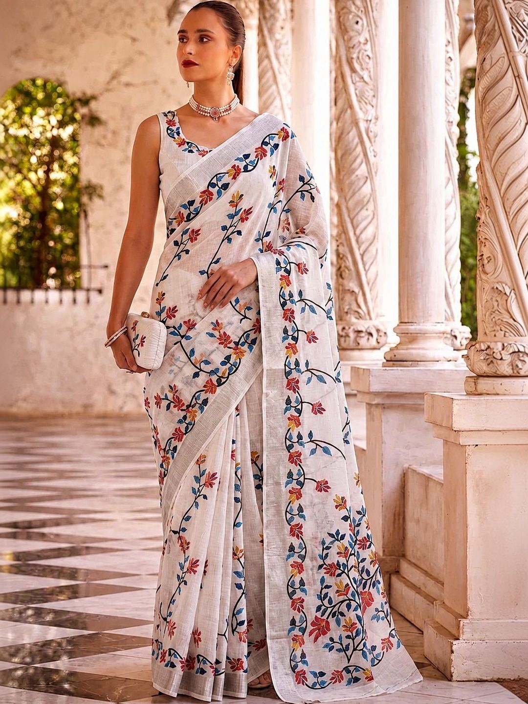 Varutex Floral Linen Blend Handloom Khadi Saree-picture-23