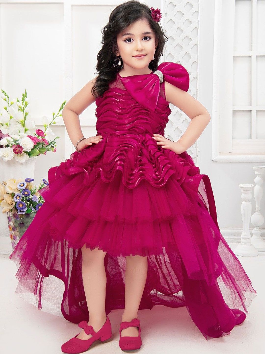 Lagorii Ruffled Net Fit & Flare Dress-picture-42