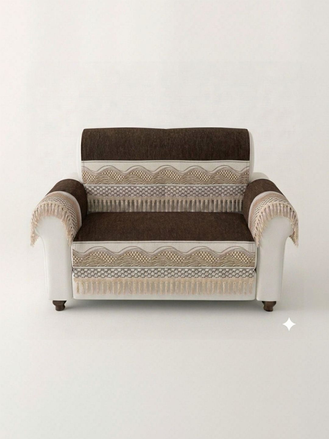 RAINBOW FURNISHINGS Brown & Brown Printed Cotton Blend Sofa Cover With Arms-picture-40