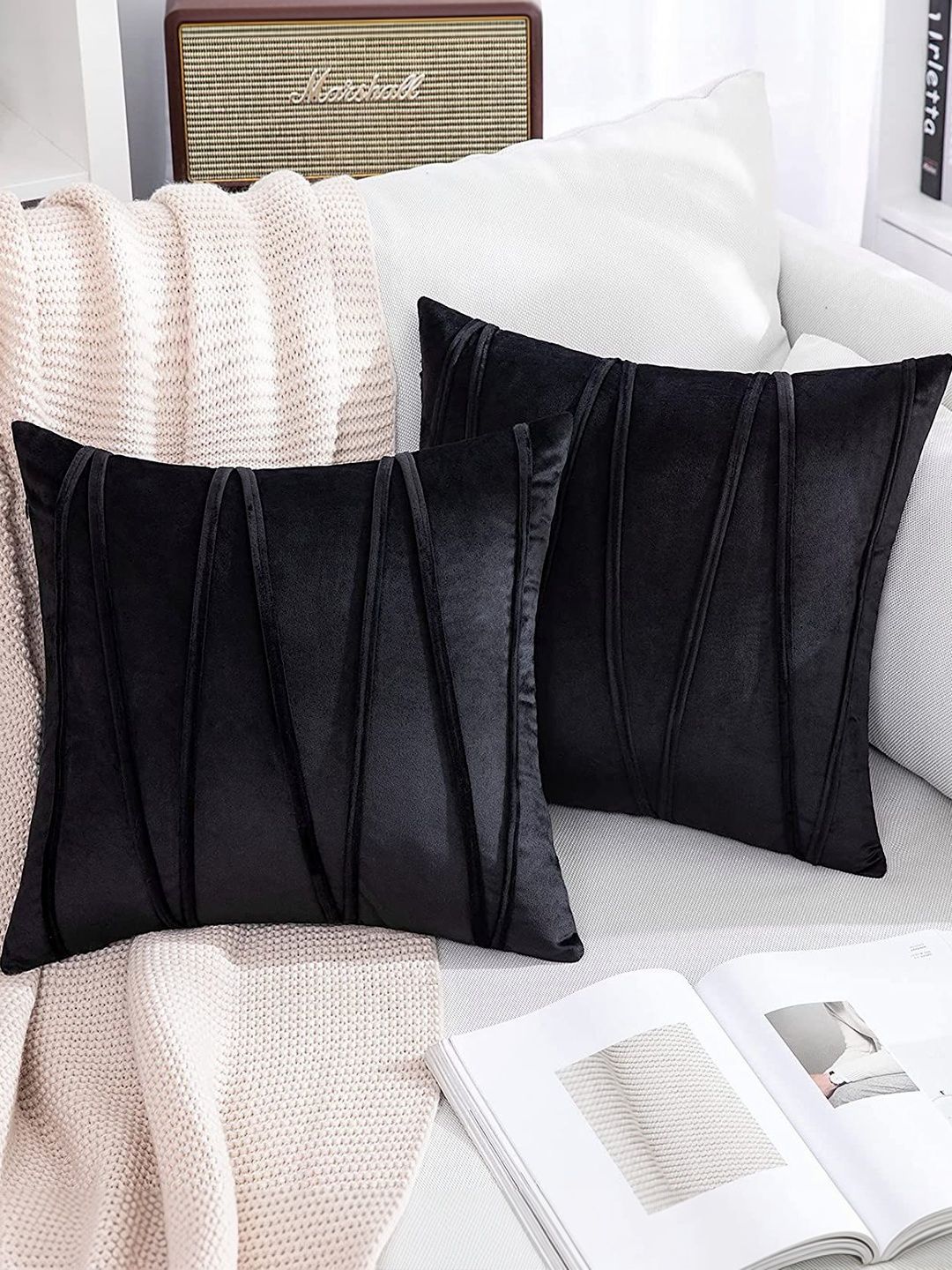 Khooti Black Set of 2 Velvet Square Cushion Covers-picture-57