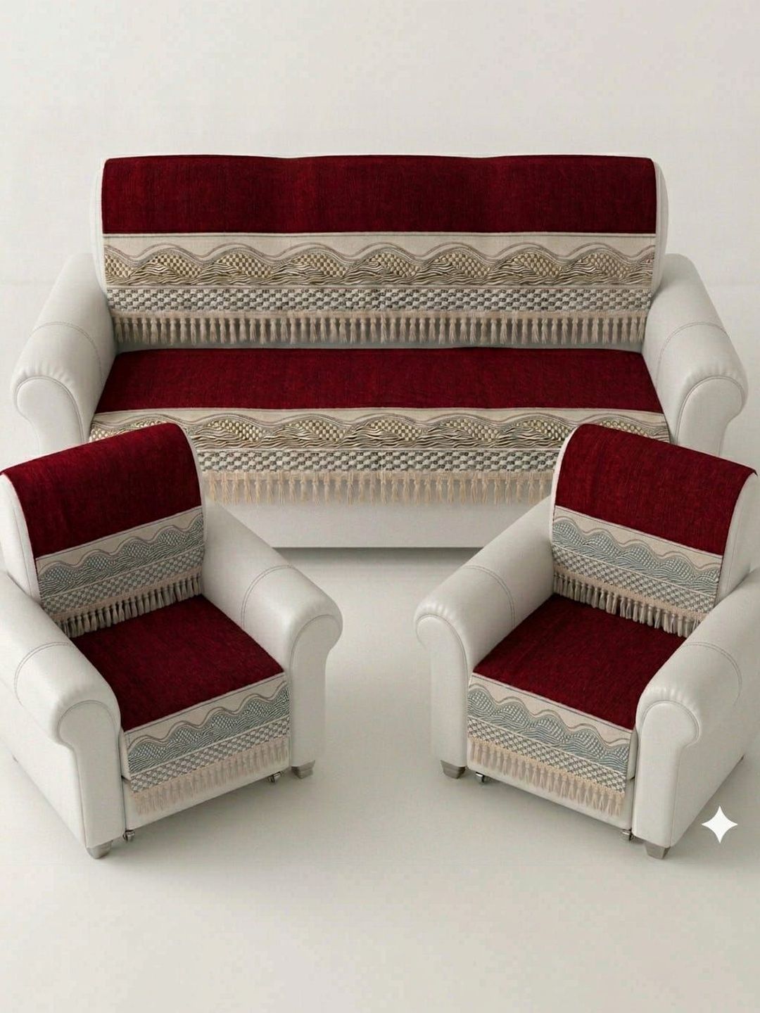 RAINBOW FURNISHINGS Red & Maroon Printed Cotton Blend Sofa Cover Without Arms-image-46