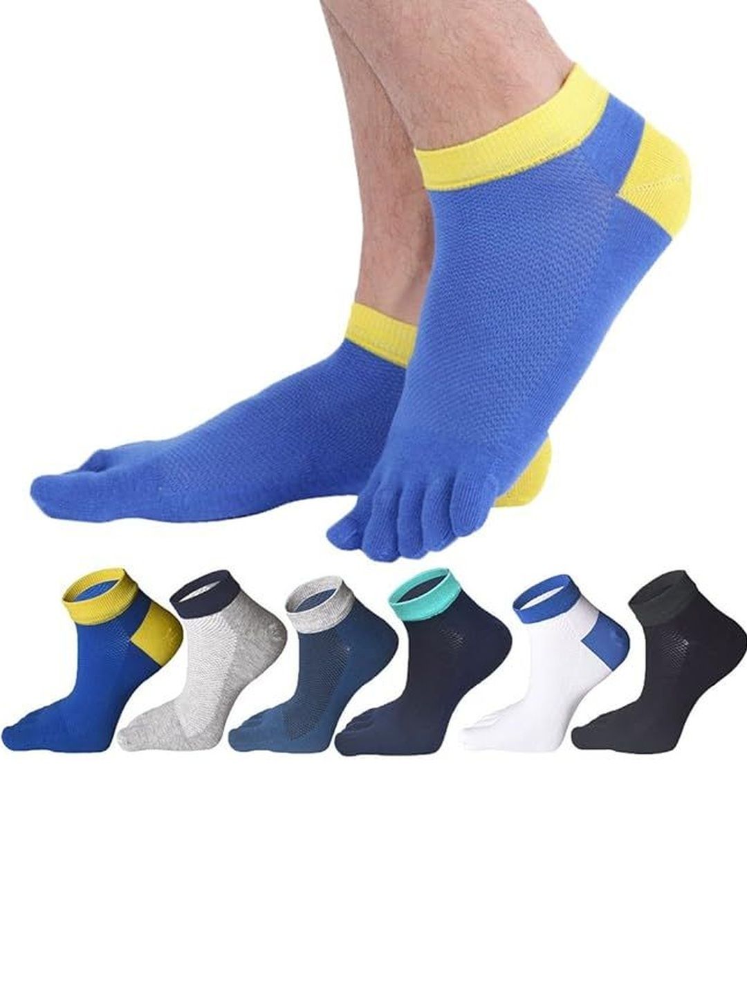 LORITTA Men Pack of 6 Cotton Colourblocked Ankle Length Socks-picture-56