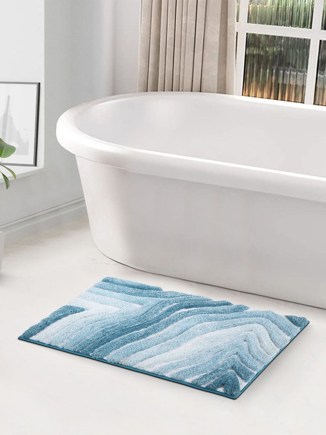 OBSESSIONS Blue & White Striped Anti-Skid 1960 GSM Bath Rugs-image-45