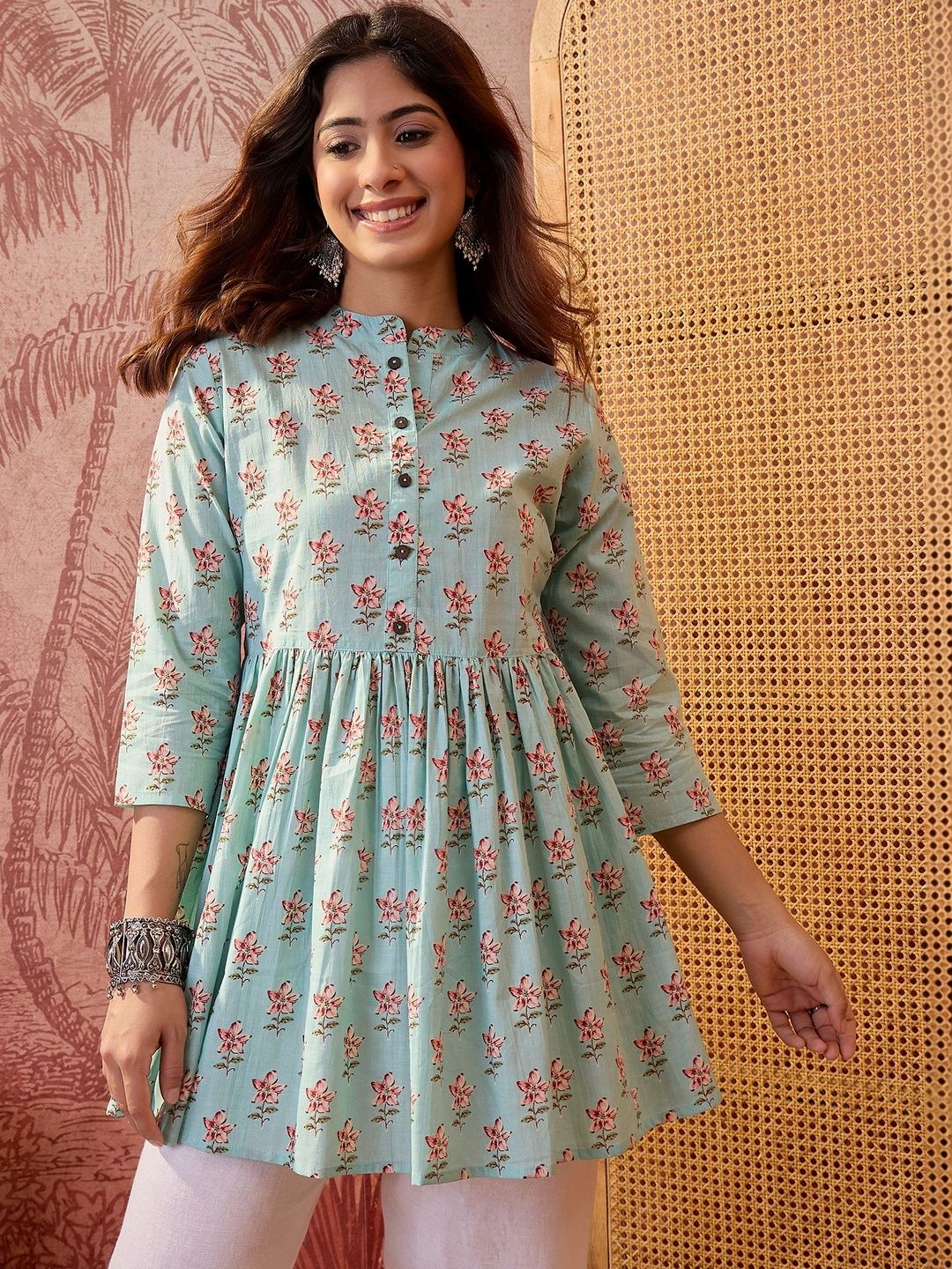 Sangria Floral Printed Pure Cotton Blend Kurti-picture-16