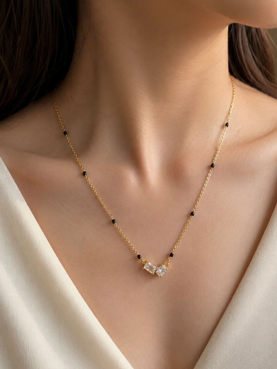 Zeviel Gold-Plated Artificial Stones and Beads Mangalsutra-picture-36
