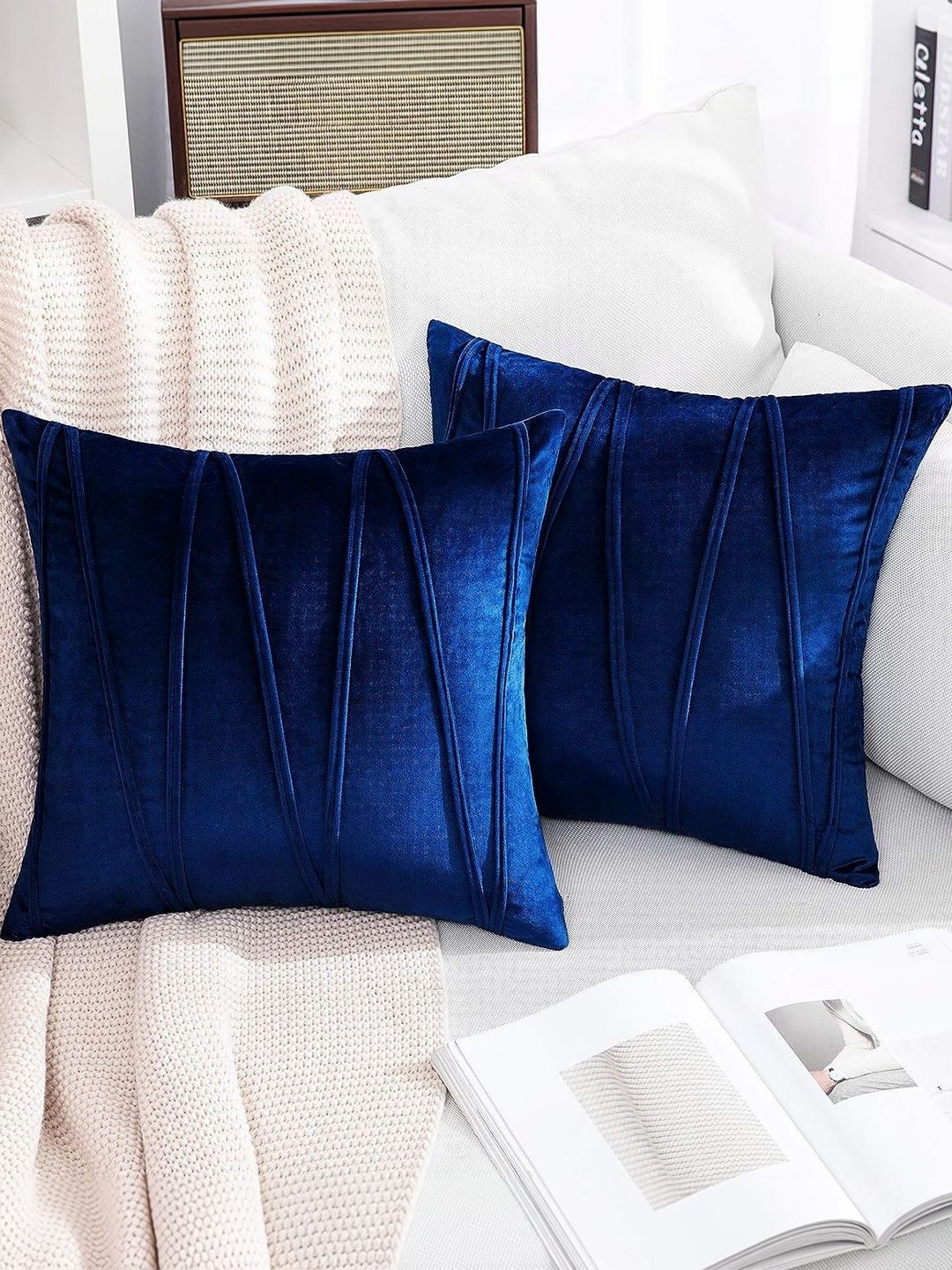 Khooti Navy Blue Set of 2 Velvet Square Cushion Covers-picture-12