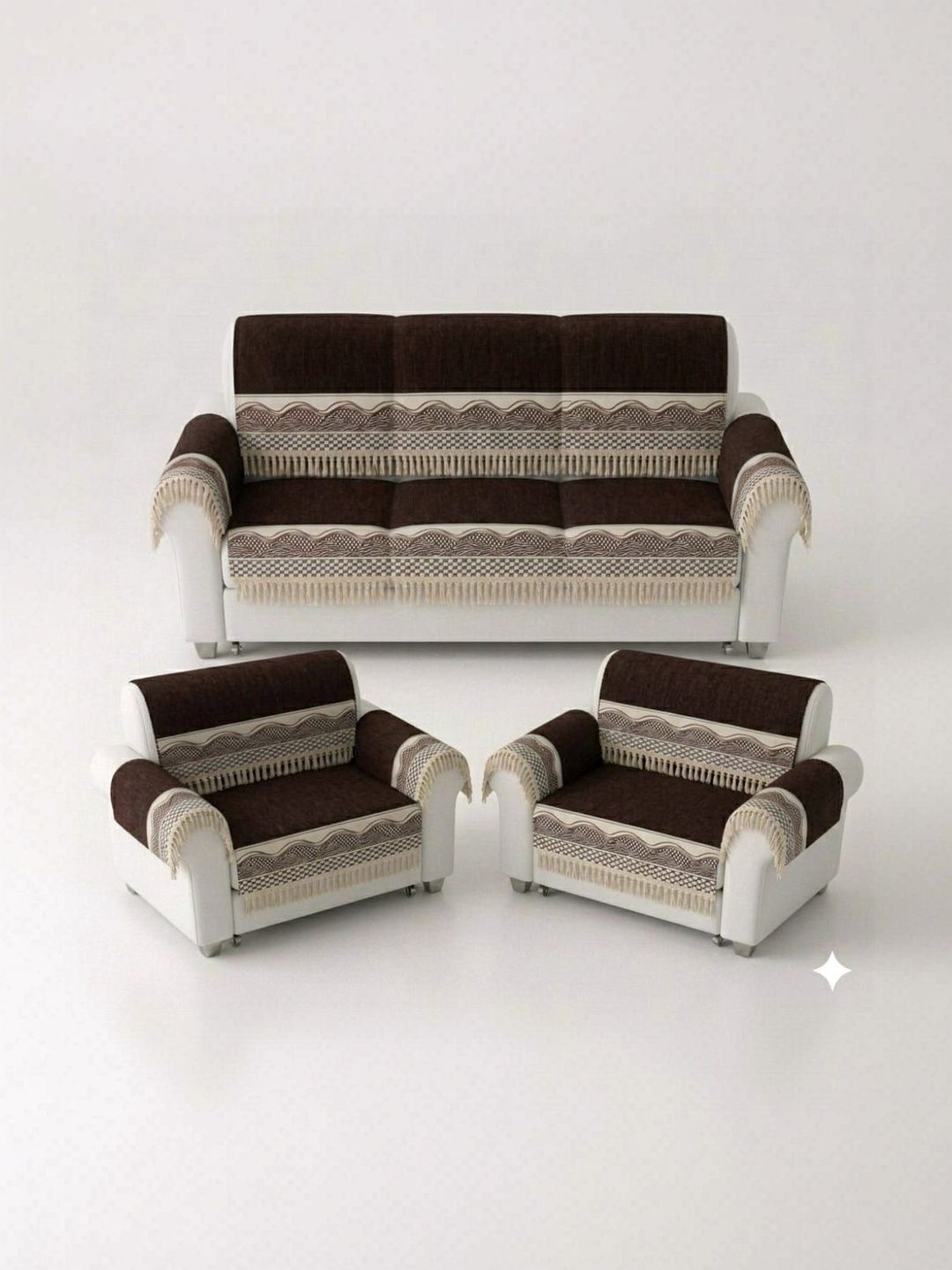 RAINBOW FURNISHINGS Coffee Brown & Brown Printed Cotton Blend Sofa Cover With Arms-picture-20