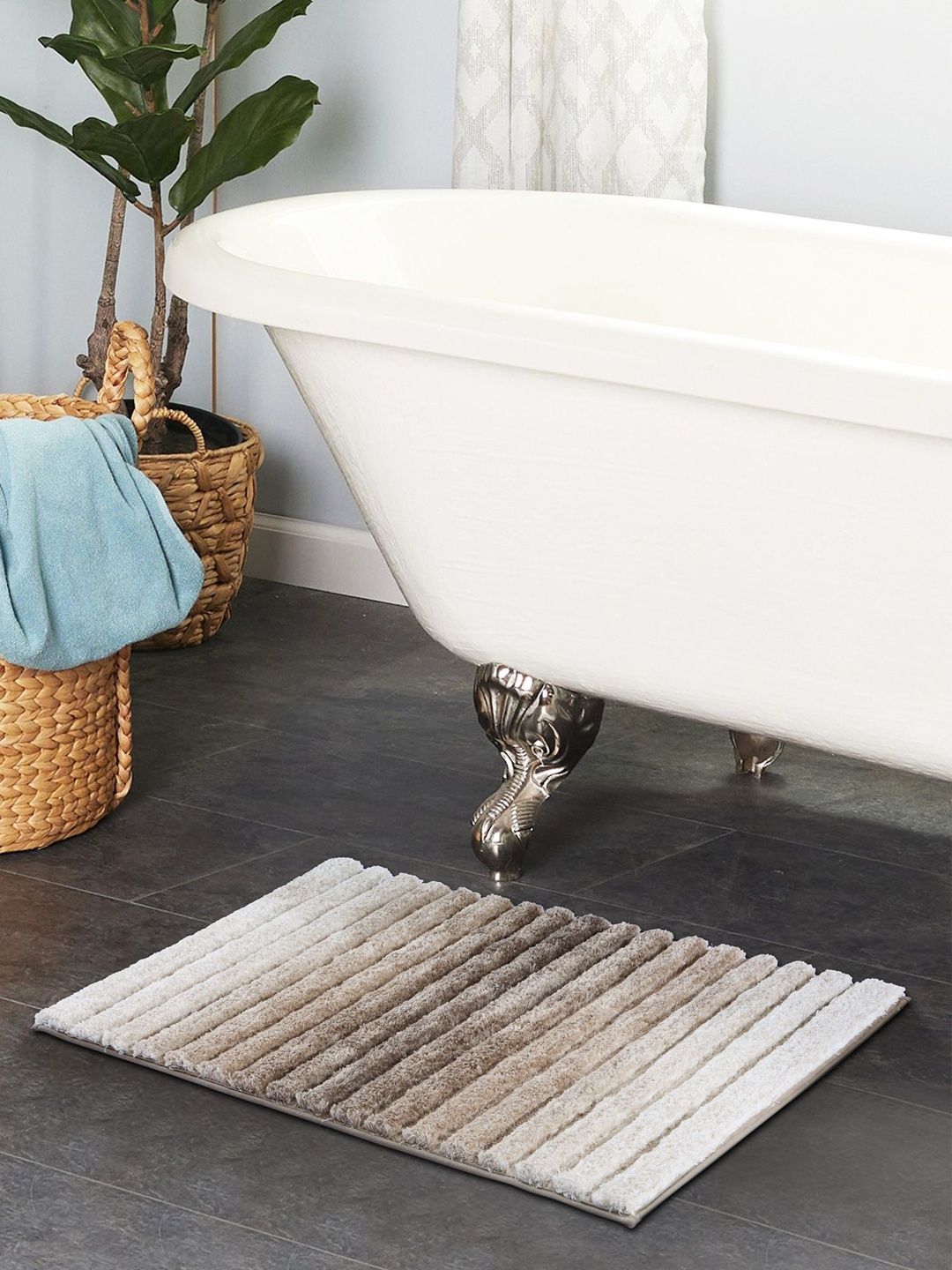 OBSESSIONS Beige & White Anti-Skid 1960 GSM Bath Rugs-picture-34