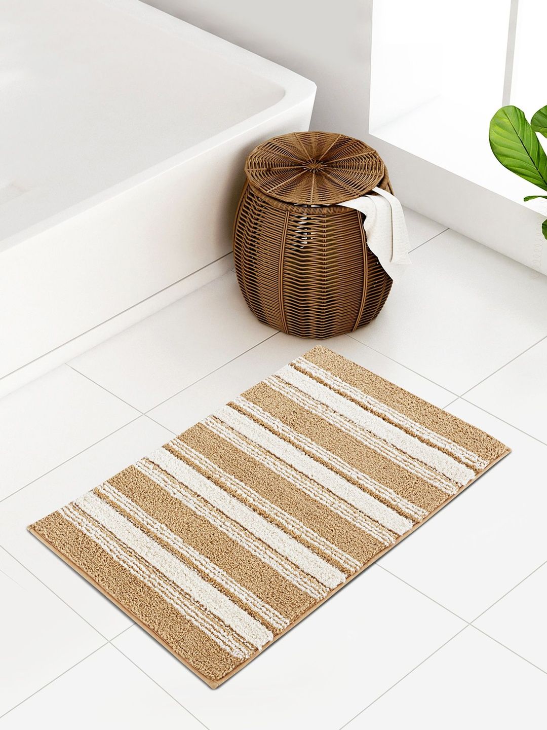 OBSESSIONS Beige & White Anti-Skid 1960 GSM Bath Rugs-image-23