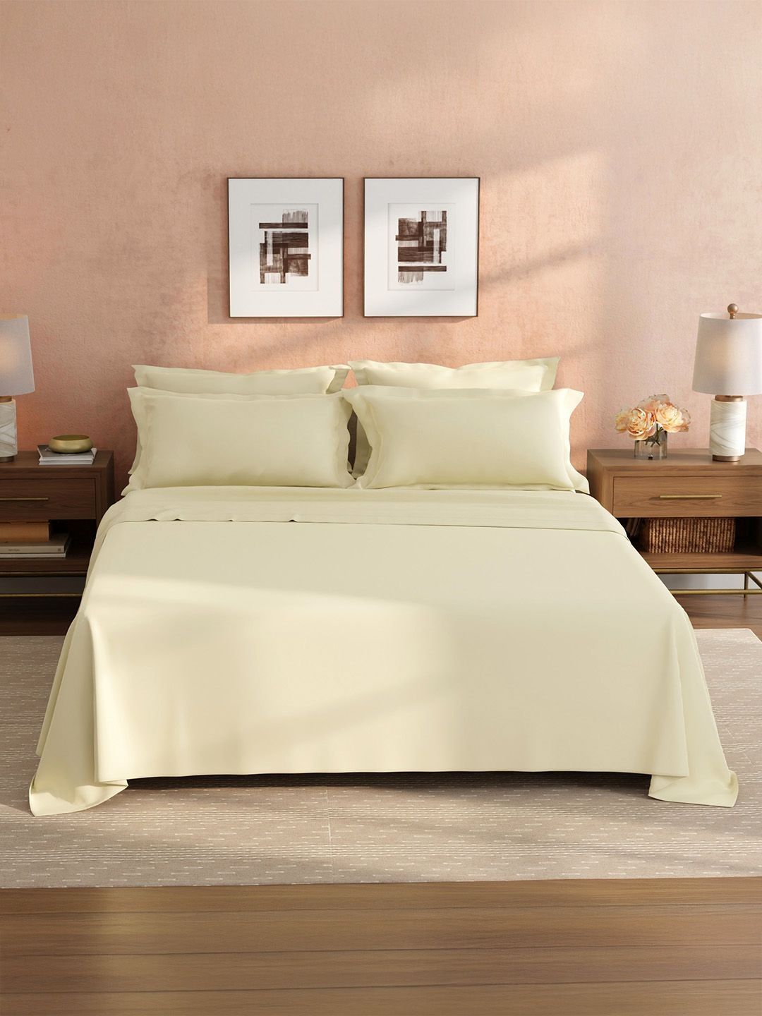 Boutique Living India Cream-Coloured 400 TC King Bedsheet with 2 Pillow Covers-image-46
