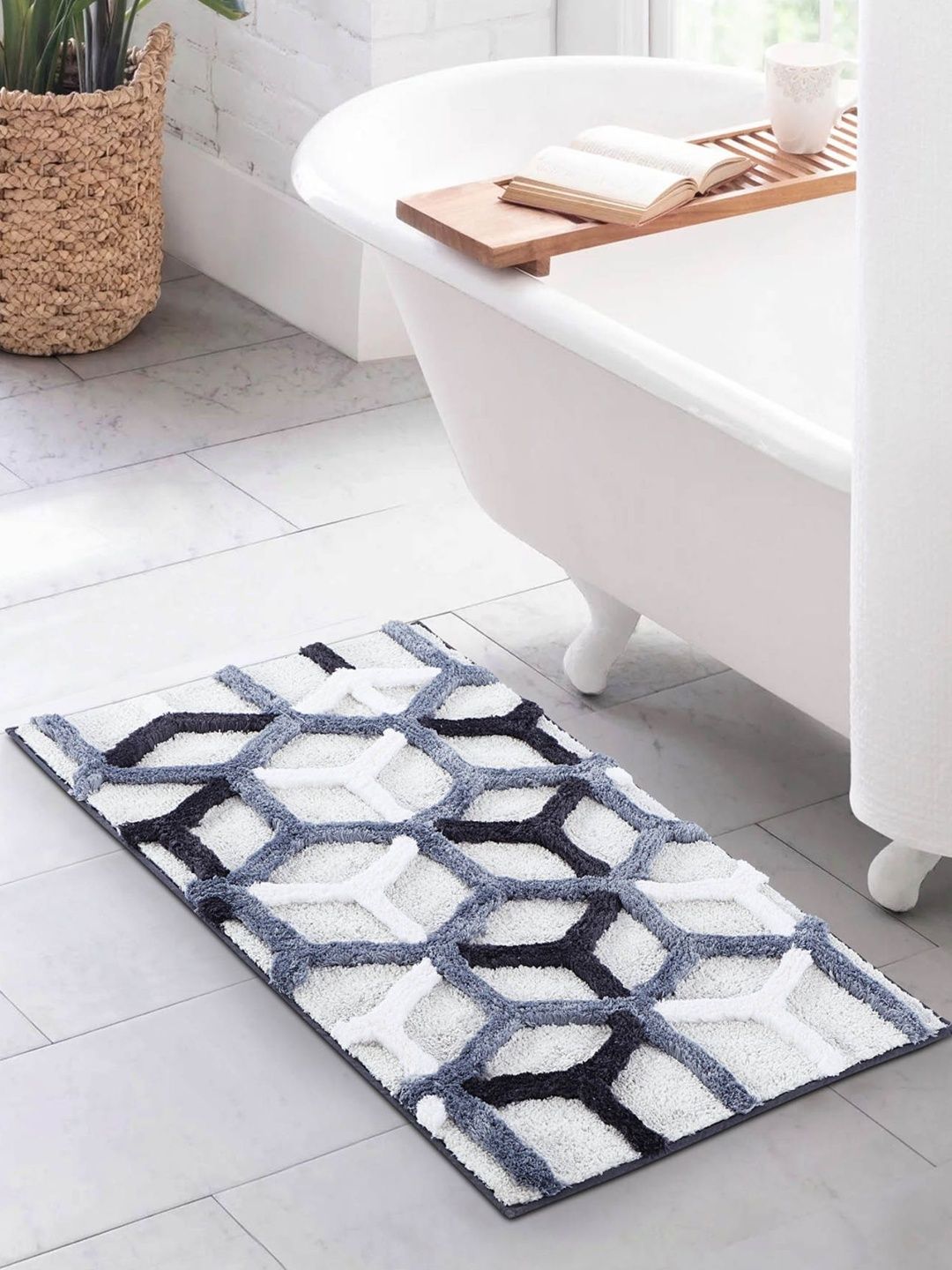 OBSESSIONS Grey & White Anti-Skid 1960 GSM Bath Rugs-image-38