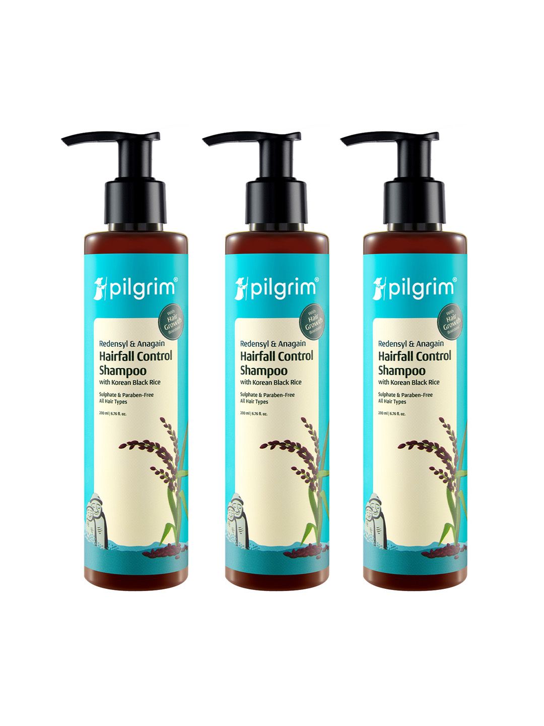 Pilgrim Set Of 3 Redensyl & Anagain Hairfall Control Shampoo - 200ml Each-picture-45