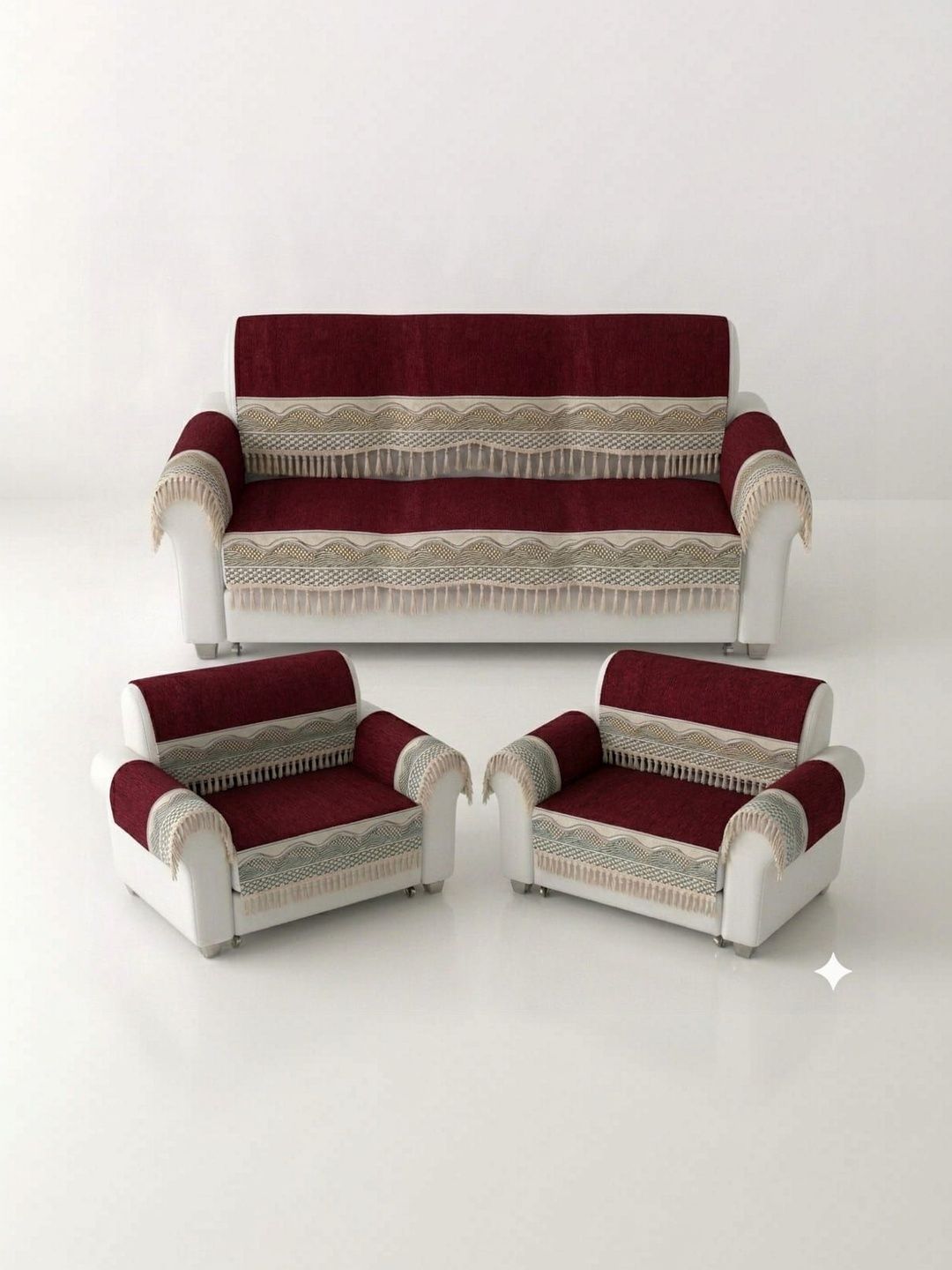 RAINBOW FURNISHINGS Red & Maroon Printed Cotton Blend Sofa Cover With Arms-image-44