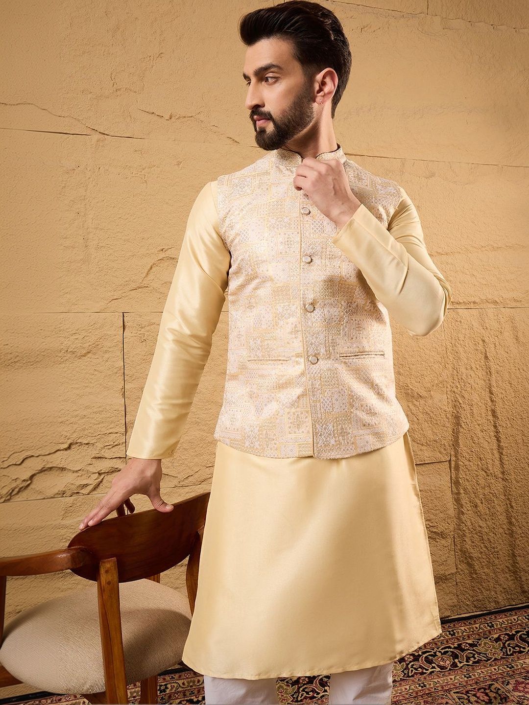 Ethnic Bay Woven Design Woven Nehru Jackets-picture-58