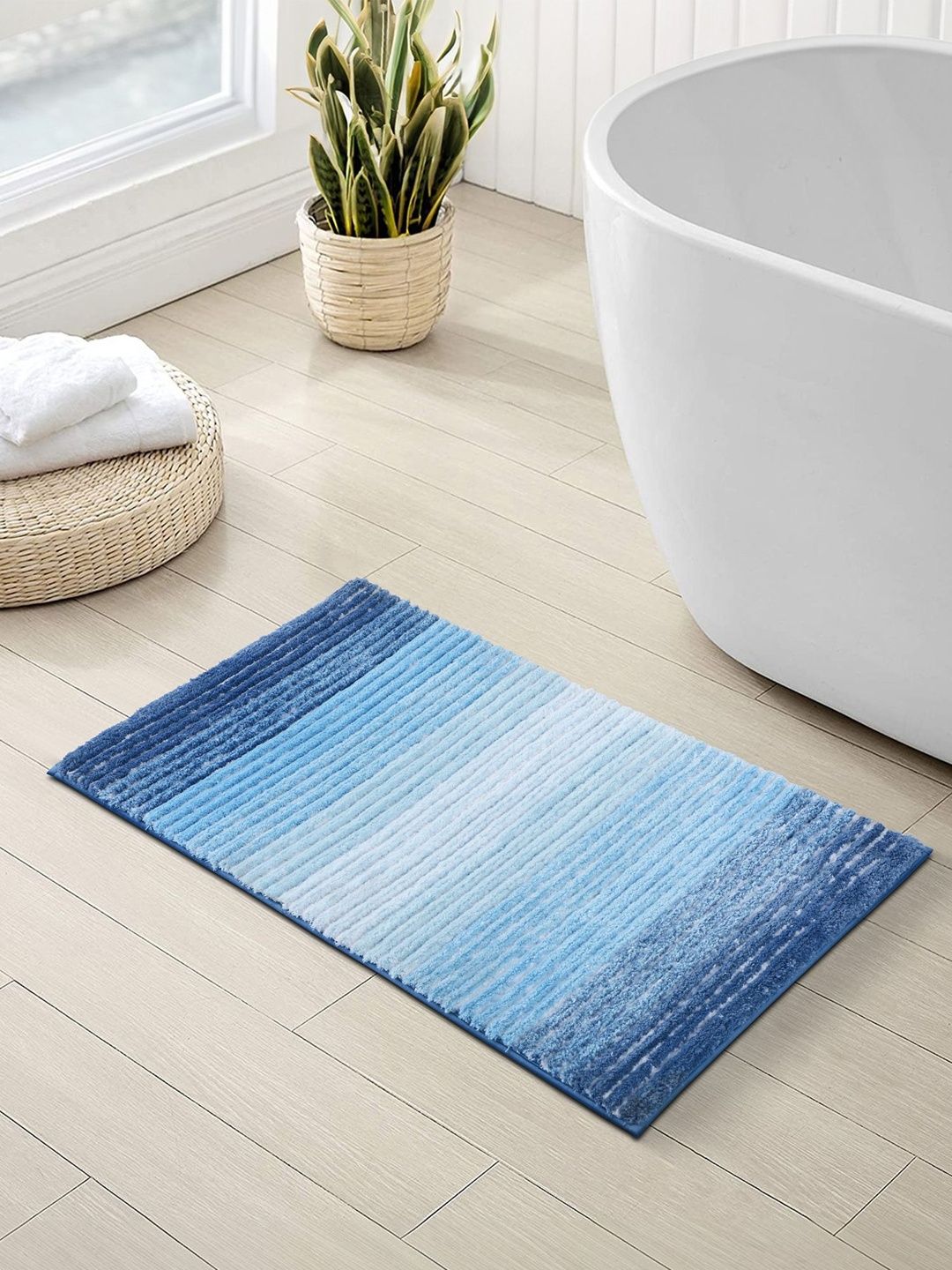 OBSESSIONS Blue & White Striped Anti-Skid 1960 GSM Bath Rugs-picture-37