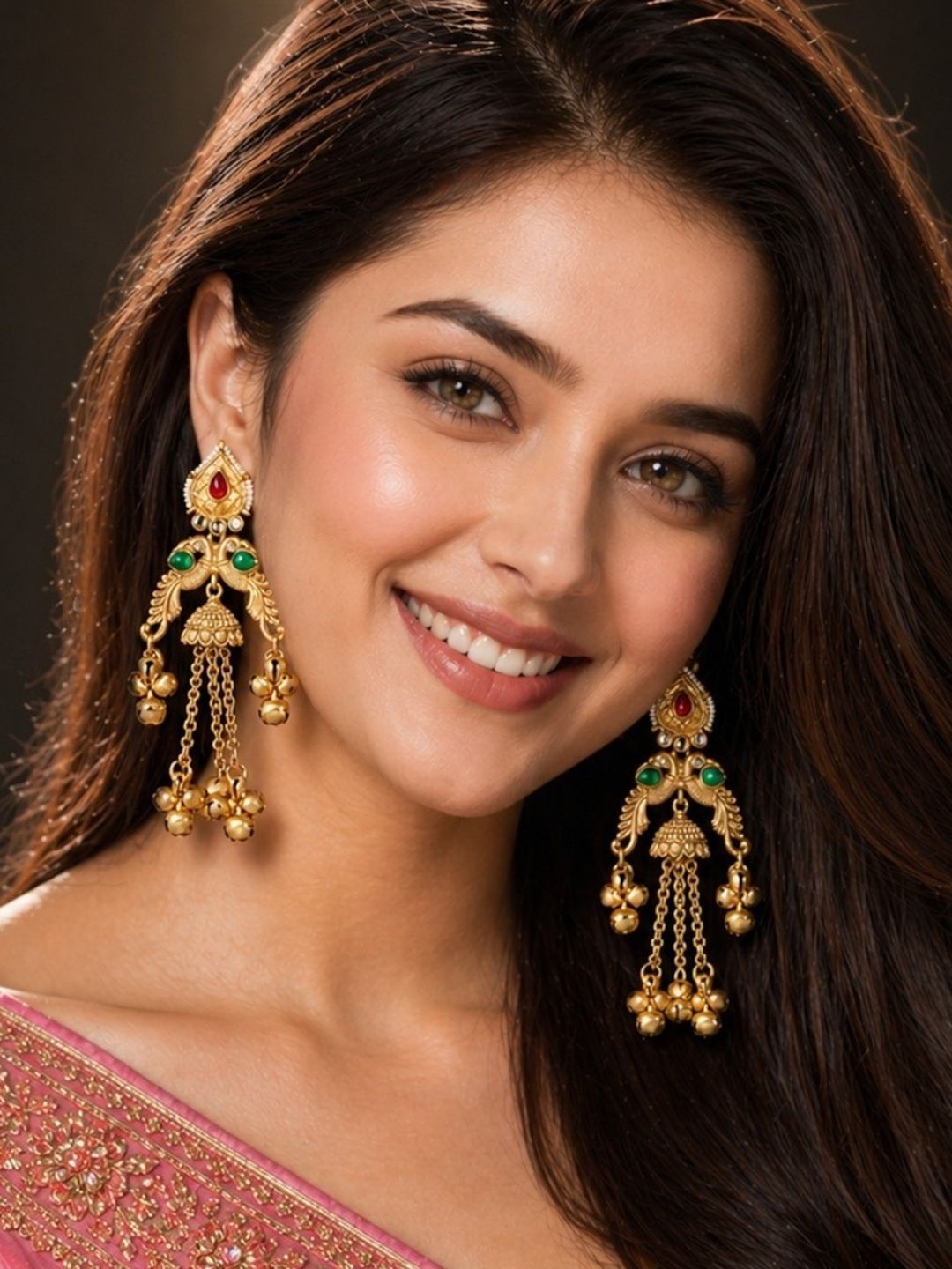OOMPH Peacock Shaped Drop Earrings-picture-13