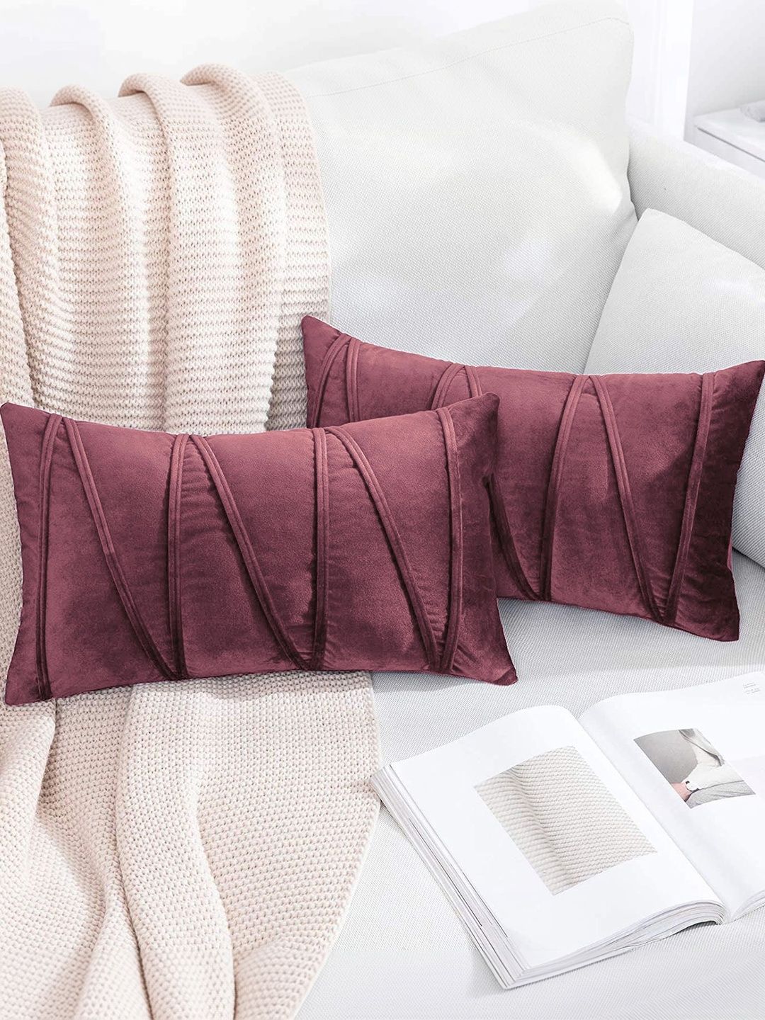 Khooti Rose Gold Set of 2 Abstract Velvet Rectangle Cushion Covers-image-35