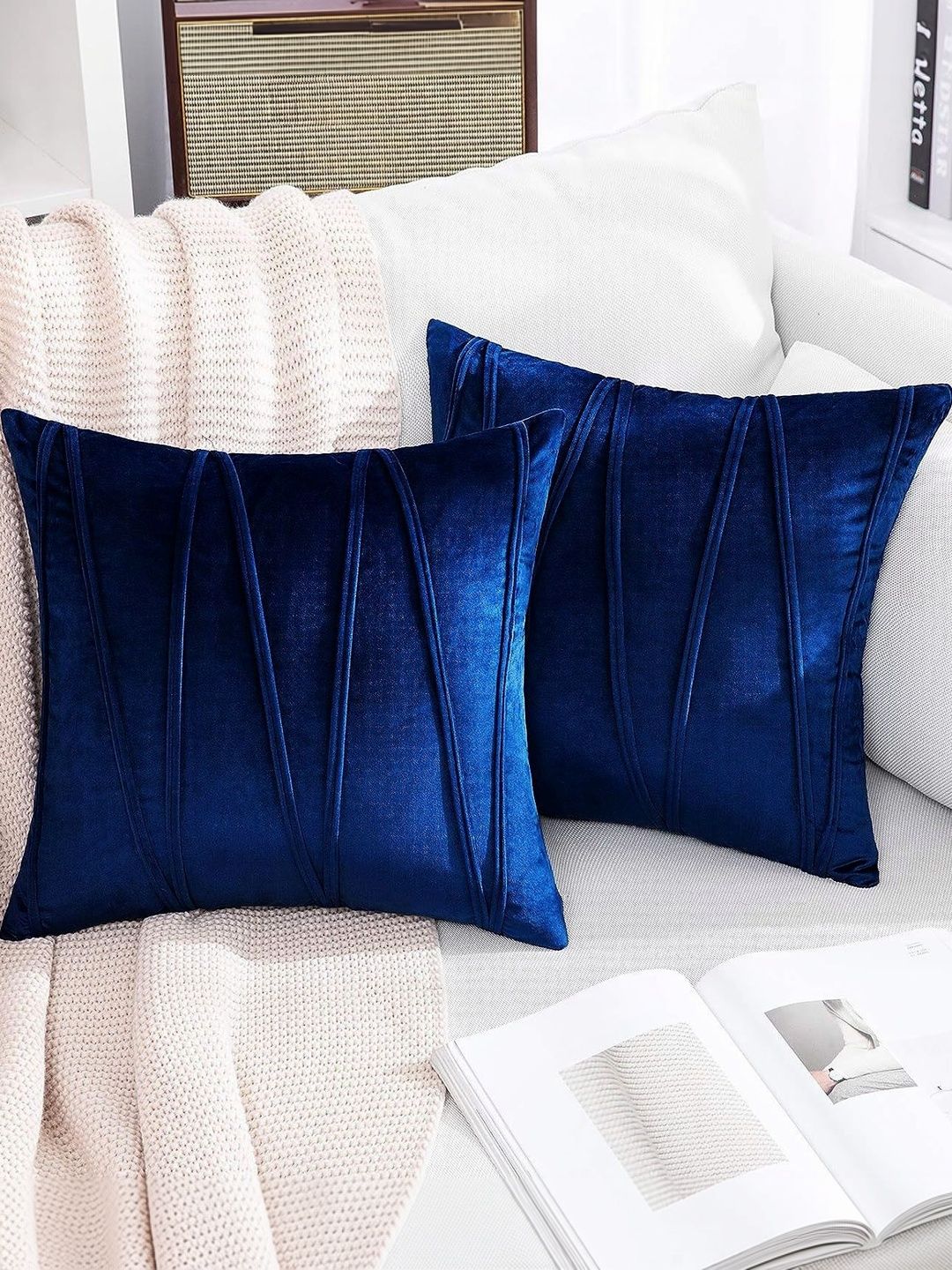 Khooti Navy Blue Set of 2 Abstract Velvet Rectangle Cushion Covers-picture-11