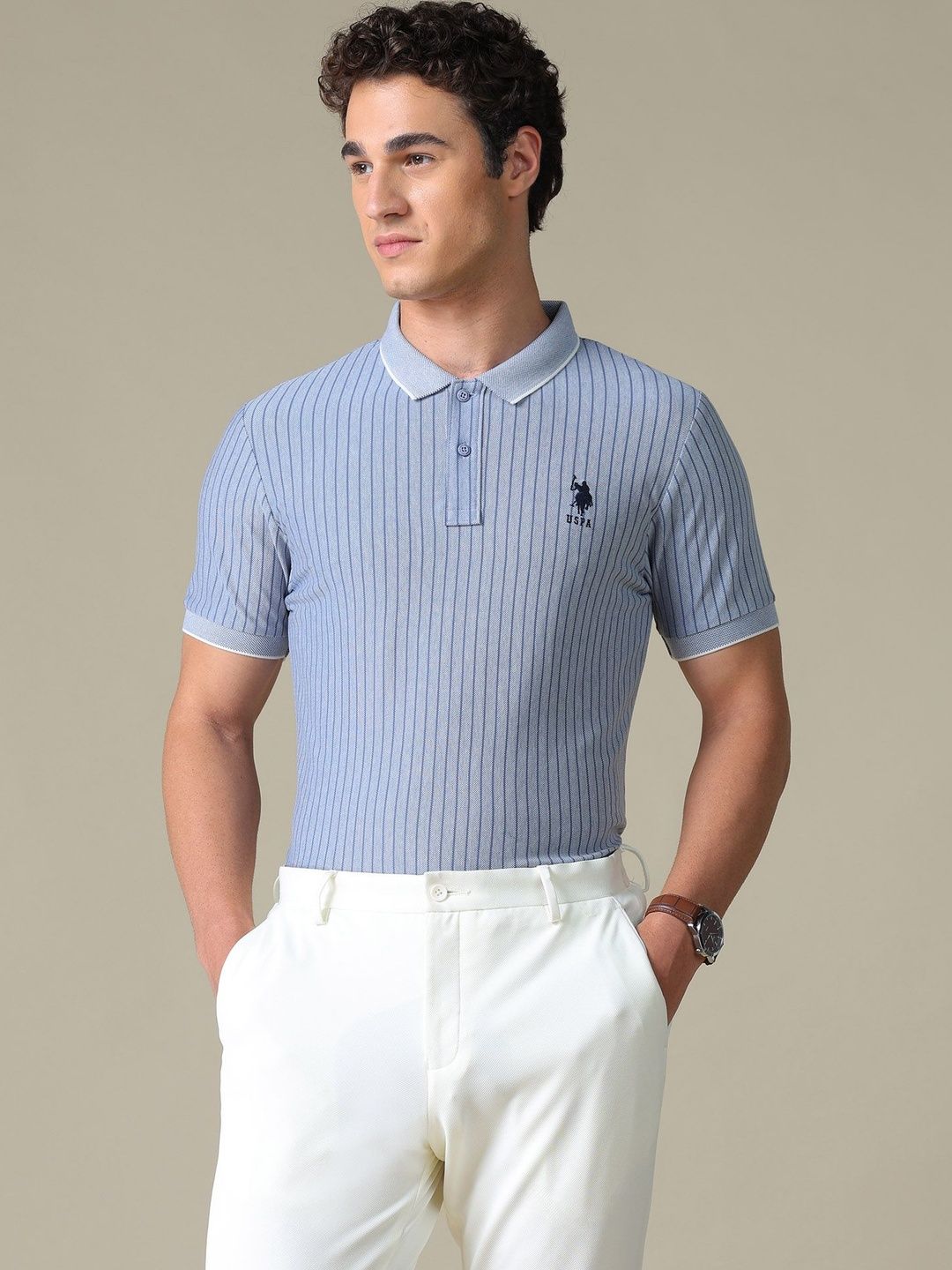 U.S. Polo Assn. Men Striped Polo Collar T-shirt-picture-39