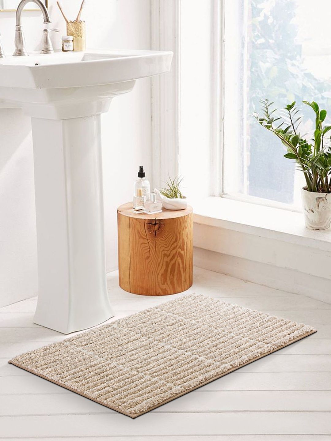 OBSESSIONS Beige & White Anti-Skid 1960 GSM Bath Rugs-image-44