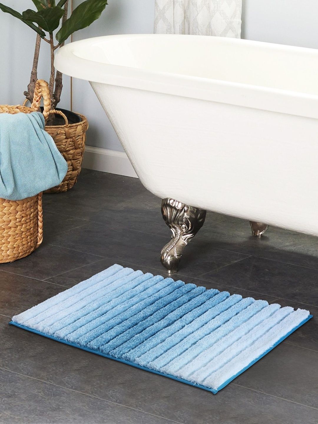 OBSESSIONS Blue & White Striped Anti-Skid 1960 GSM Bath Rugs-image-40